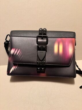 Prada Milano Leather Shoulder Bag – Black with Gradient Print